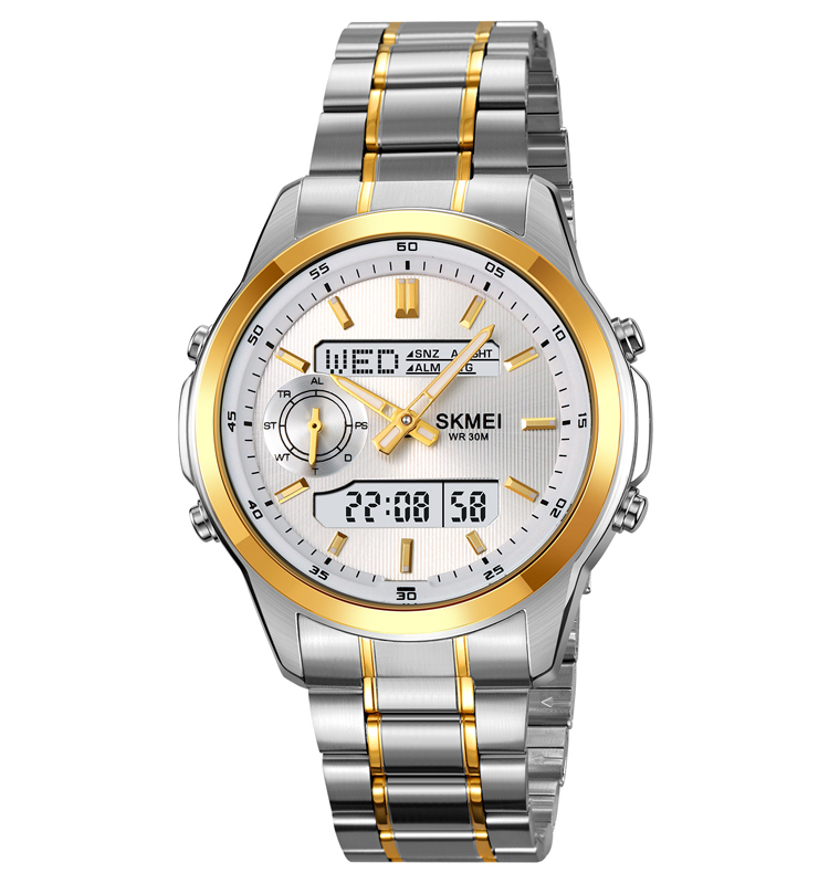 SKMEI 2284 Classic Reloj World Time Stainless Steel Band Digital Watch for Men