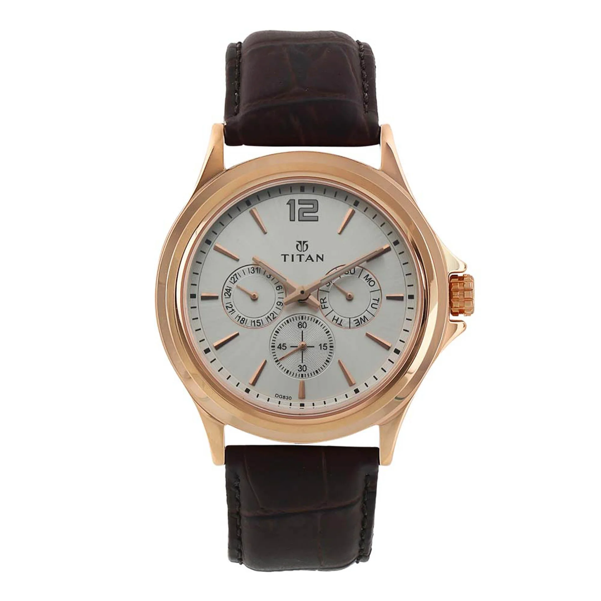 Titan NT1698WL01 Quartz Multifunction White Dial Leather Strap Watch for Men
